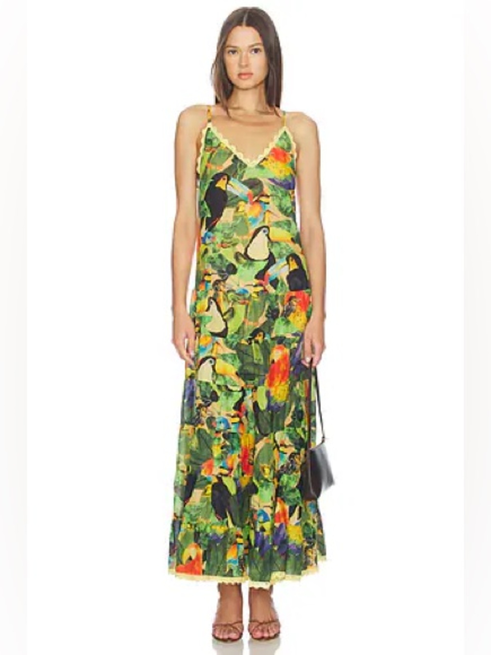 Farm Rio: Bird Leaves Long Dress in Sand - Picture 3 of 14